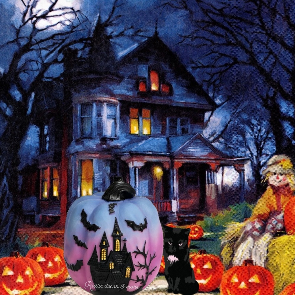 Pink & Purple Ombré Haunted House Pumpkin Last One